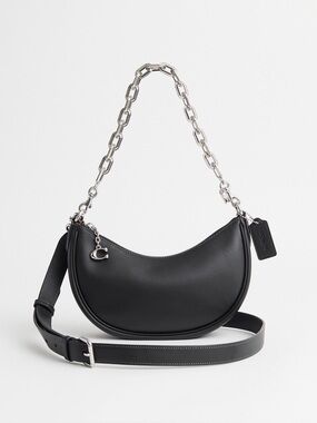 NWOT Coach Mira Bag - Black Leather Shoulder Bag with Chain and Crossbody Strap